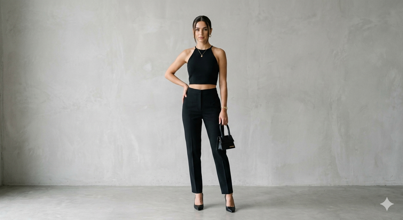 Solid Black Crop Tops for women
